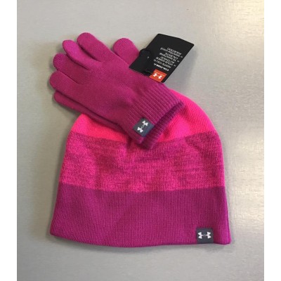 Under Armour Kids Coldgear Pink Hat and Gloves Set